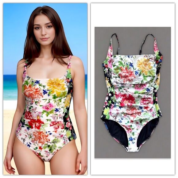 Johnny Was Metalli Mix Ruched One Piece Swimsuit - Picture 3 of 16